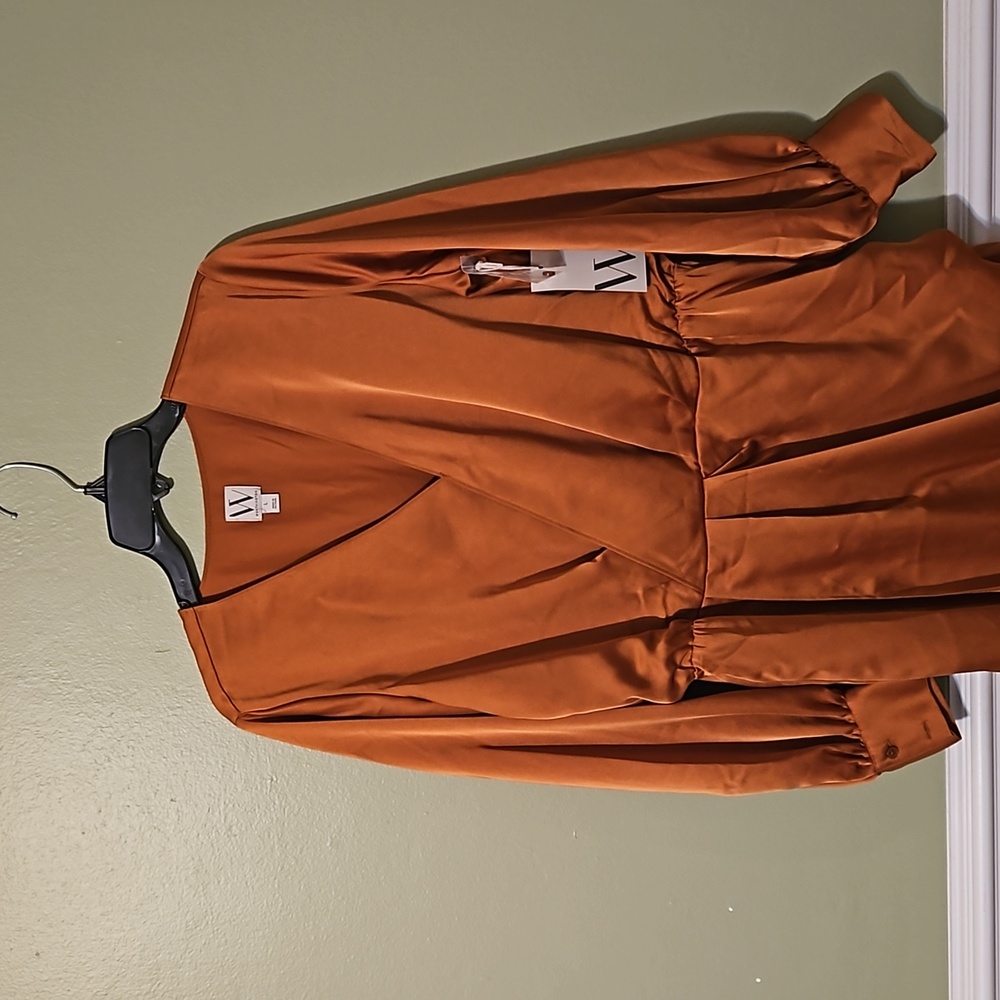 NWT! Women's Beautiful Bronze Faux Wrap Dress - Picture 2 of 6